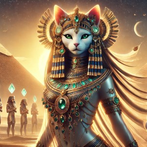 Escultura de la diosa Bastet, representada con cabeza de gato y cuerpo humano, símbolo de protección, armonía y fertilidad en la mitología egipcia